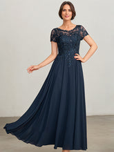 A-line Scoop Illusion Floor-Length Lace Chiffon Mother of the Bride Dress With Sequins